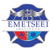 A blue and white logo of the emetseei institute.