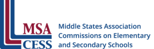 A green background with blue text that reads " middle states commission and secondary school."